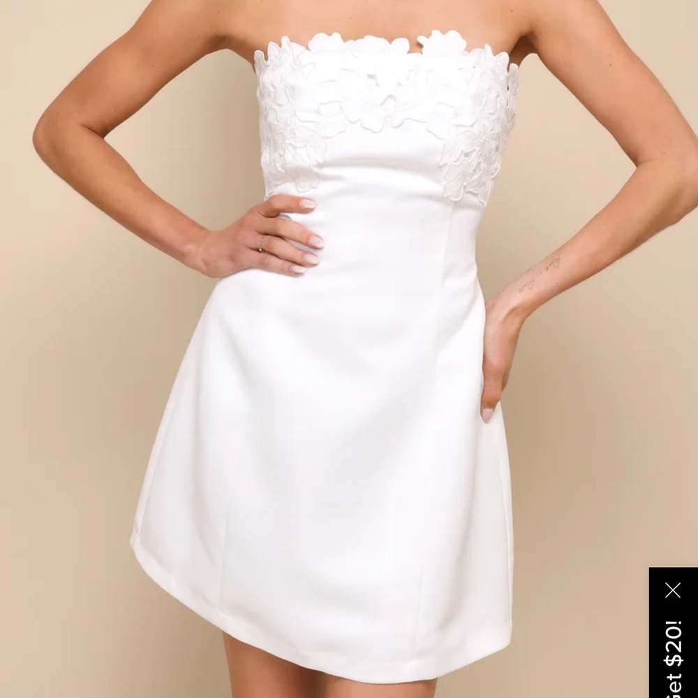 Lulus Unforgettable Icon White Satin Strapless Floral Mini Dress